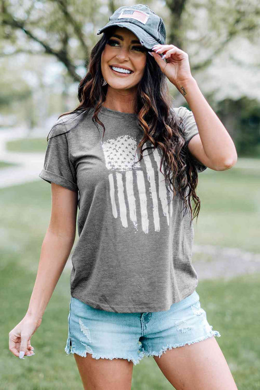 T-shirt à manches retroussées avec motif drapeau américain