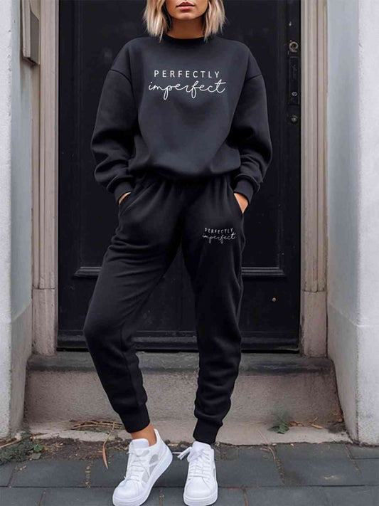 Conjunto de sudadera y pantalón de chándal con gráfico PERFECTLY IMPERFECT