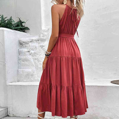 Tie Belt Tiered Midi Dress