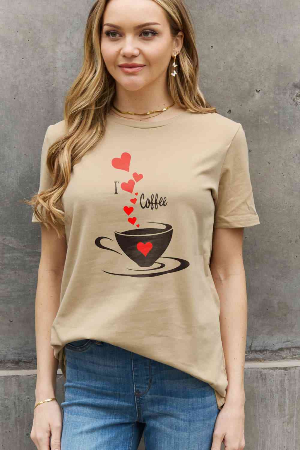 Simply Love T-shirt en coton graphique I LOVE COFFEE pleine taille