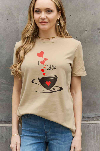 Camiseta de algodón con estampado I LOVE COFFEE de tamaño completo de Simply Love