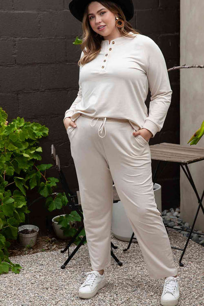 Conjunto de pantalón y top con medio botón de talla grande