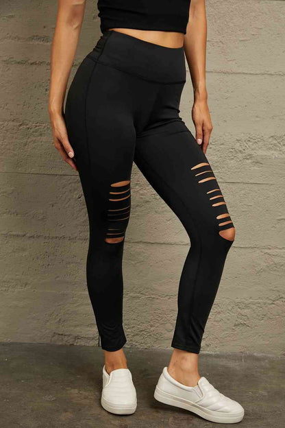 Leggings ajustados desgastados con cinturilla ancha de doble toma