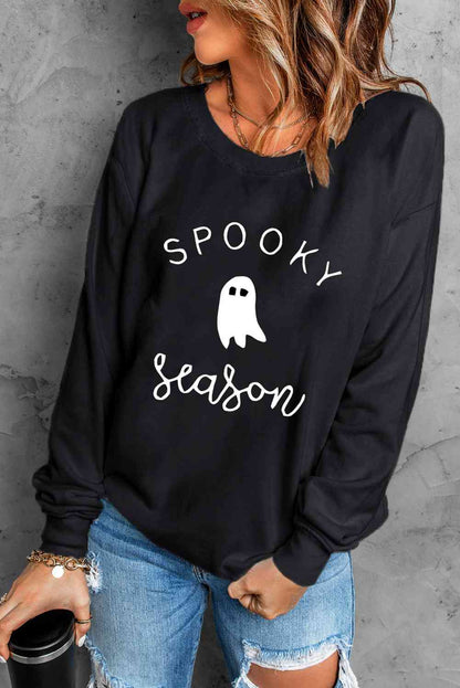 Sweat-shirt graphique SPOOKY SEASON à manches longues et col rond