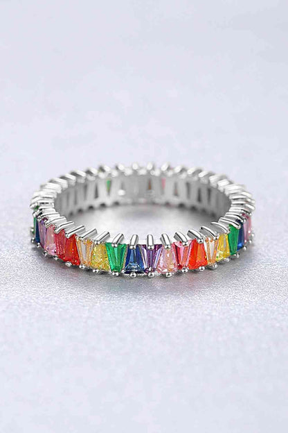 Anillo de plata de ley 925 con circonitas cúbicas multicolores