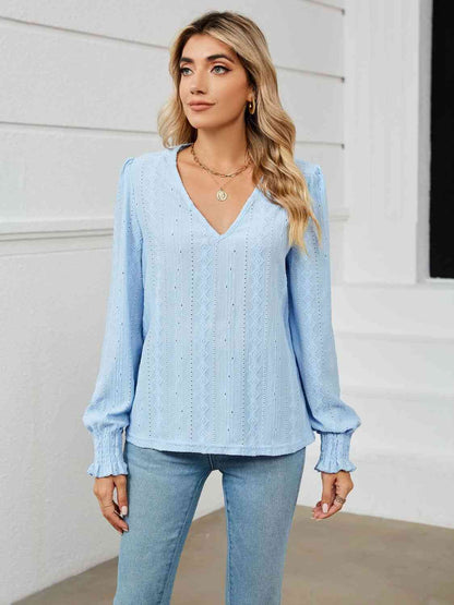 V-Neck Puff Sleeve Blouse