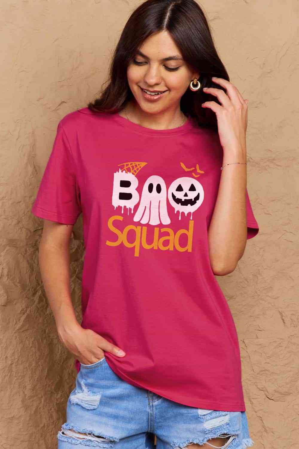 Camiseta de algodón con gráfico BOO SQUAD de talla grande de Simply Love