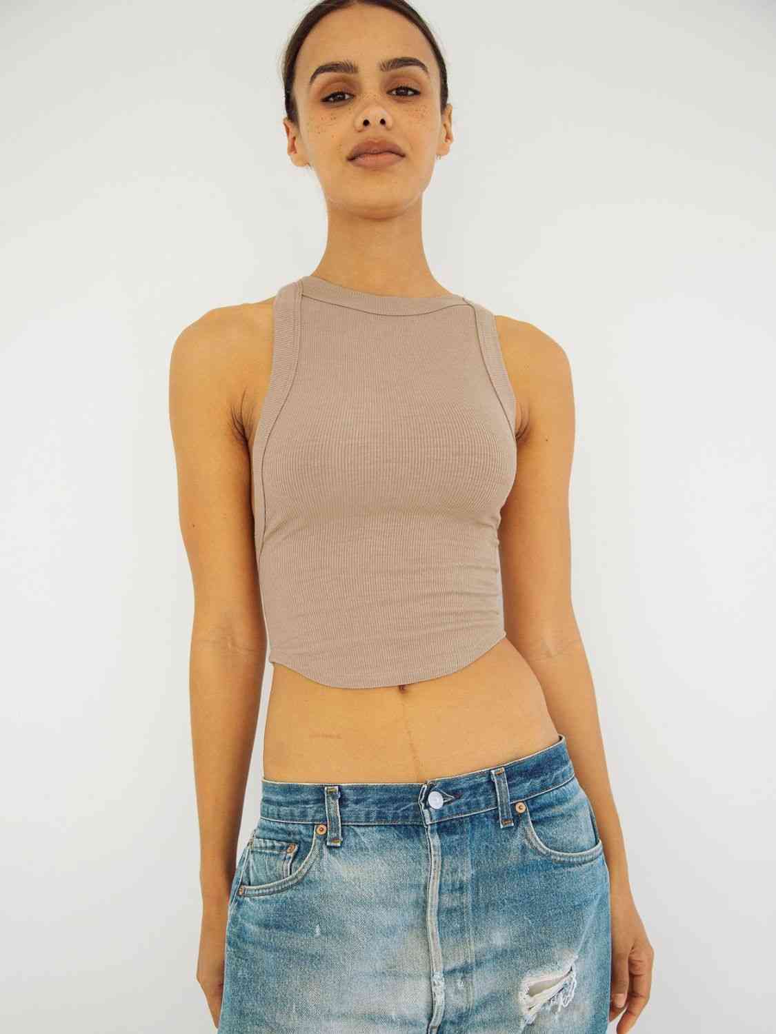 Halter Neck Ribbed Cropped Top