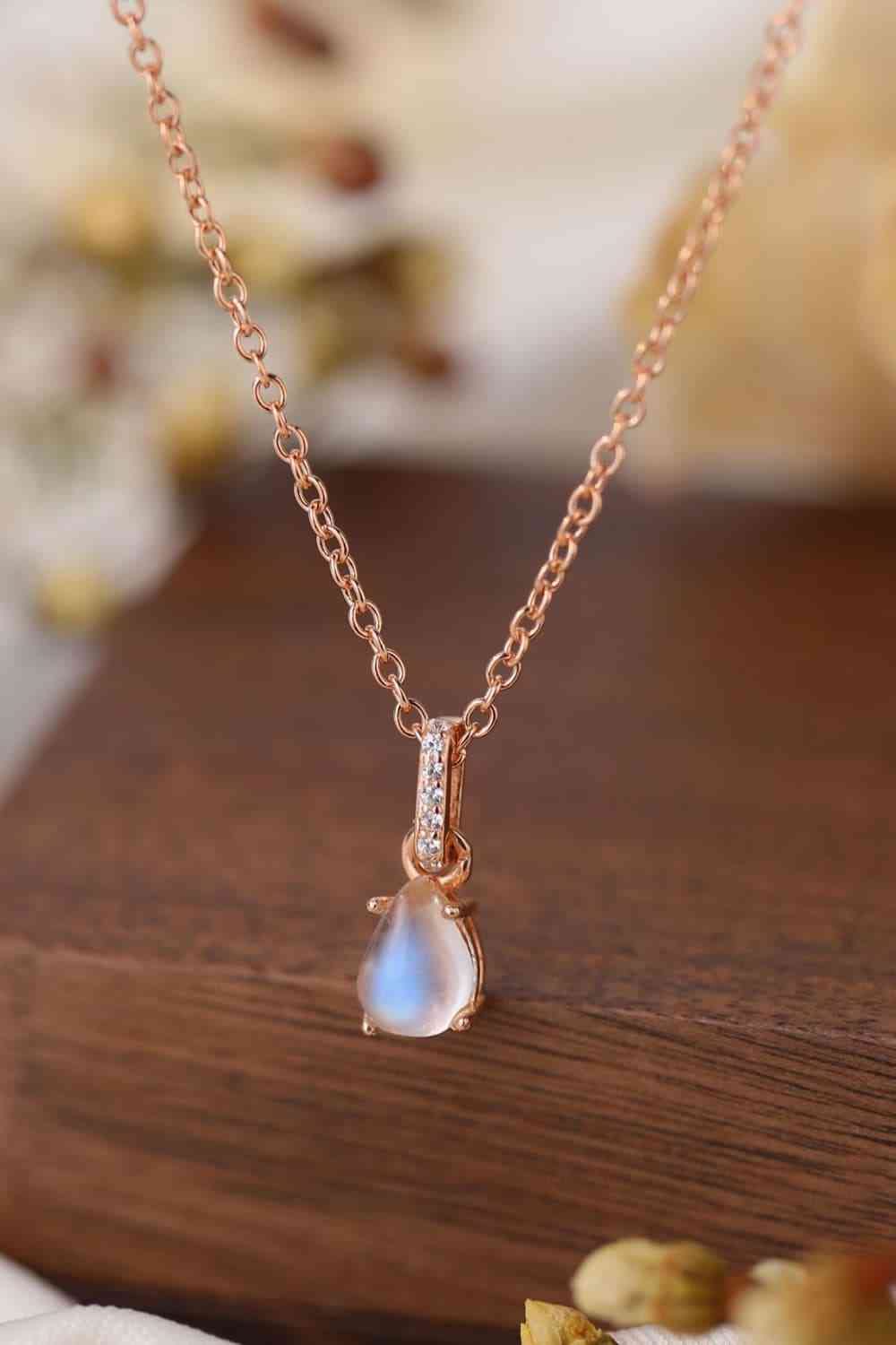 High Quality Natural Moonstone Teardrop Pendant 925 Sterling Silver Necklace