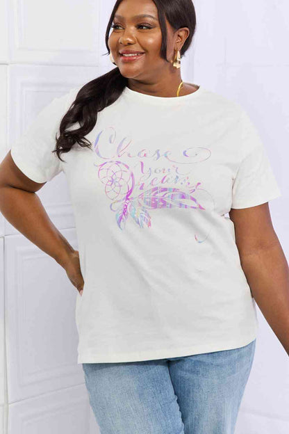 Simply Love T-shirt en coton graphique CHASE YOUR DREAMS en taille réelle