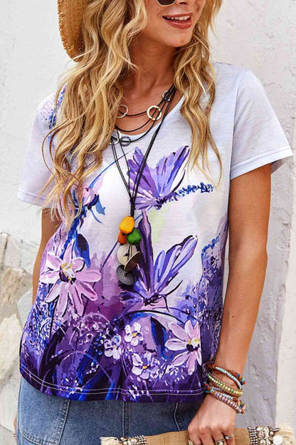 Floral Round Neck Short Sleeve Tee