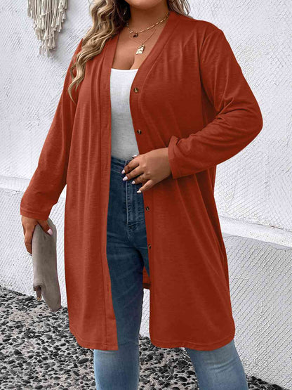 Cardigan Long Boutonné de Grande Taille