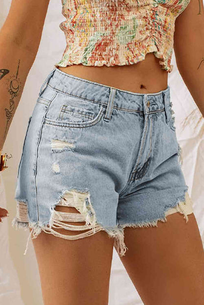 Short en jean effet vieilli