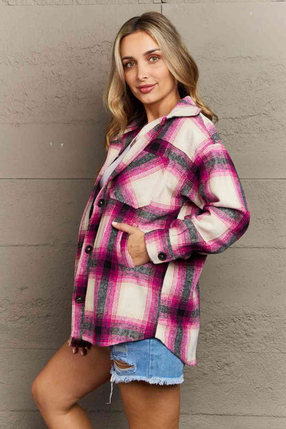 Chaqueta extragrande a cuadros magenta de Zenana By The Fireplace