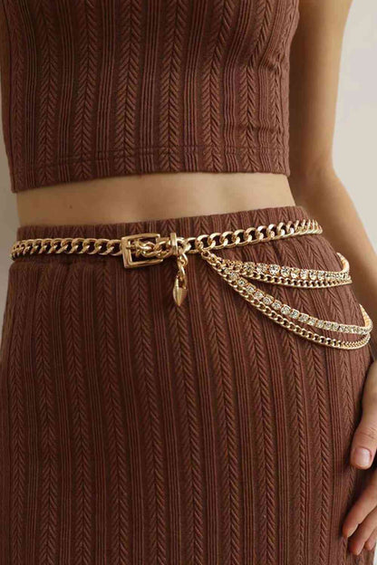 Ceinture à chaîne en métal décorée de strass