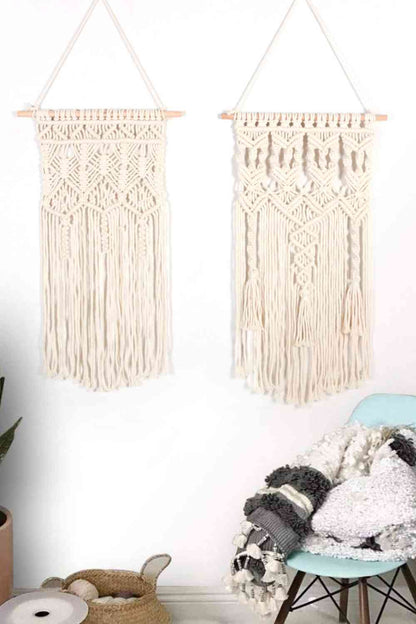 Macrame bohemio tejido a mano con flecos para colgar en la pared