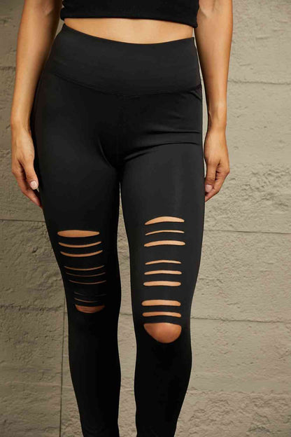 Leggings ajustados desgastados con cinturilla ancha de doble toma