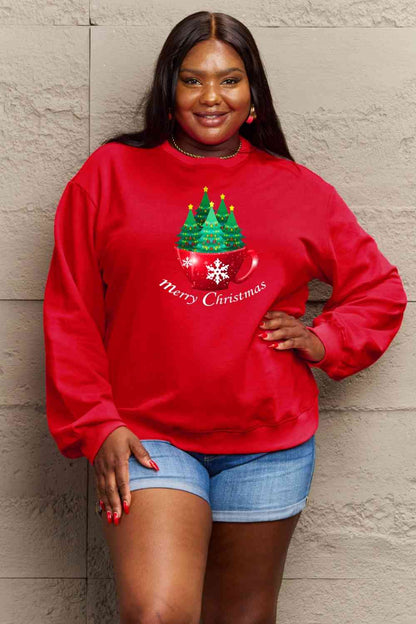 Simply Love Sweat-shirt graphique JOYEUX NOËL pleine taille