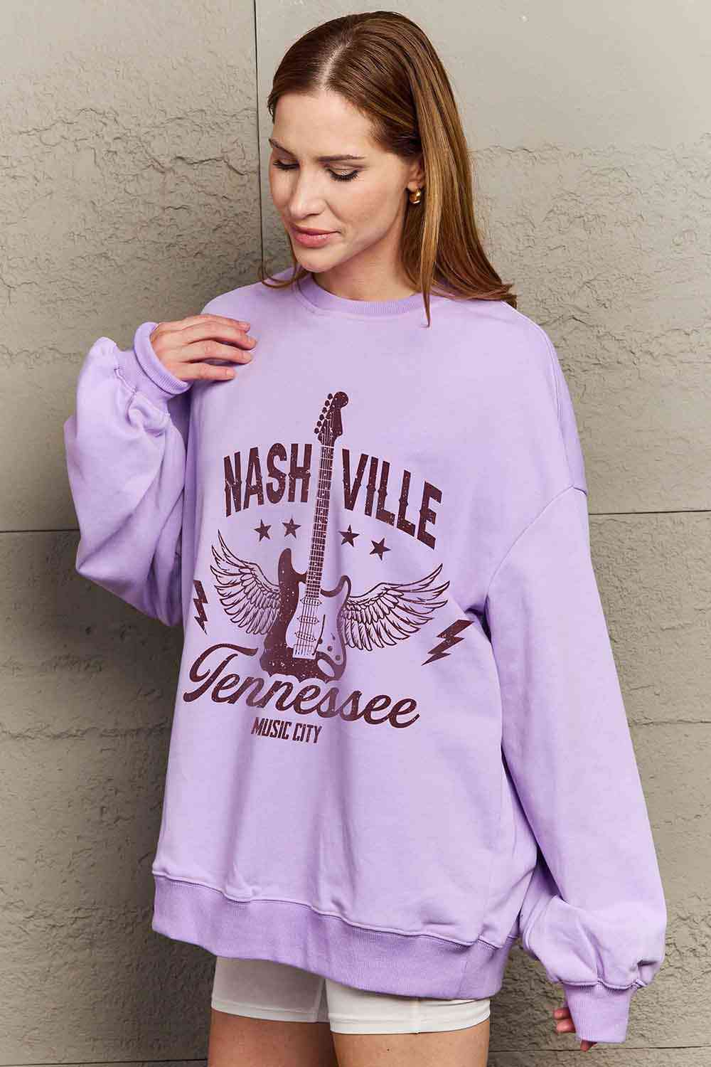 Simply Love Simply Love Sweat-shirt graphique NASHVILLE TENNESSEE MUSIC CITY pleine taille