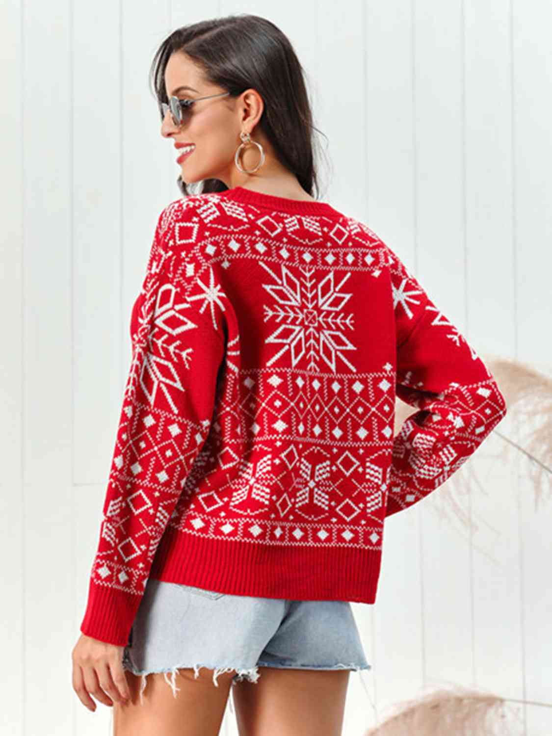 Pull Col Rond Motif Flocon De Neige