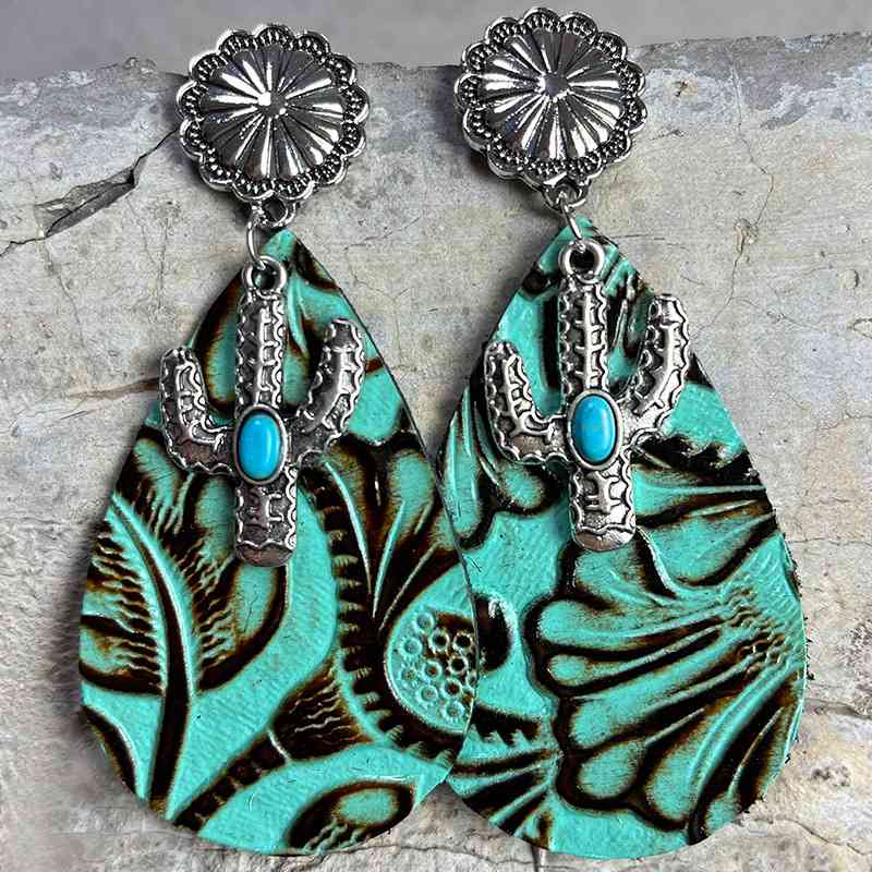 Boucles d'oreilles pendantes cactus turquoise