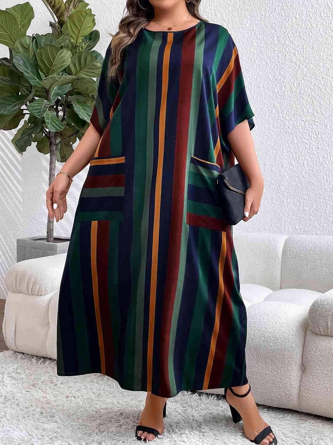 Robe Longue Rayée Grande Taille avec Poches