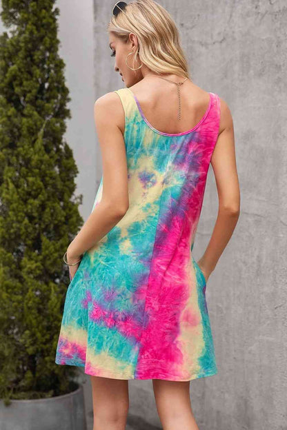 Tie-Dye Sleeveless Dress with Pockets