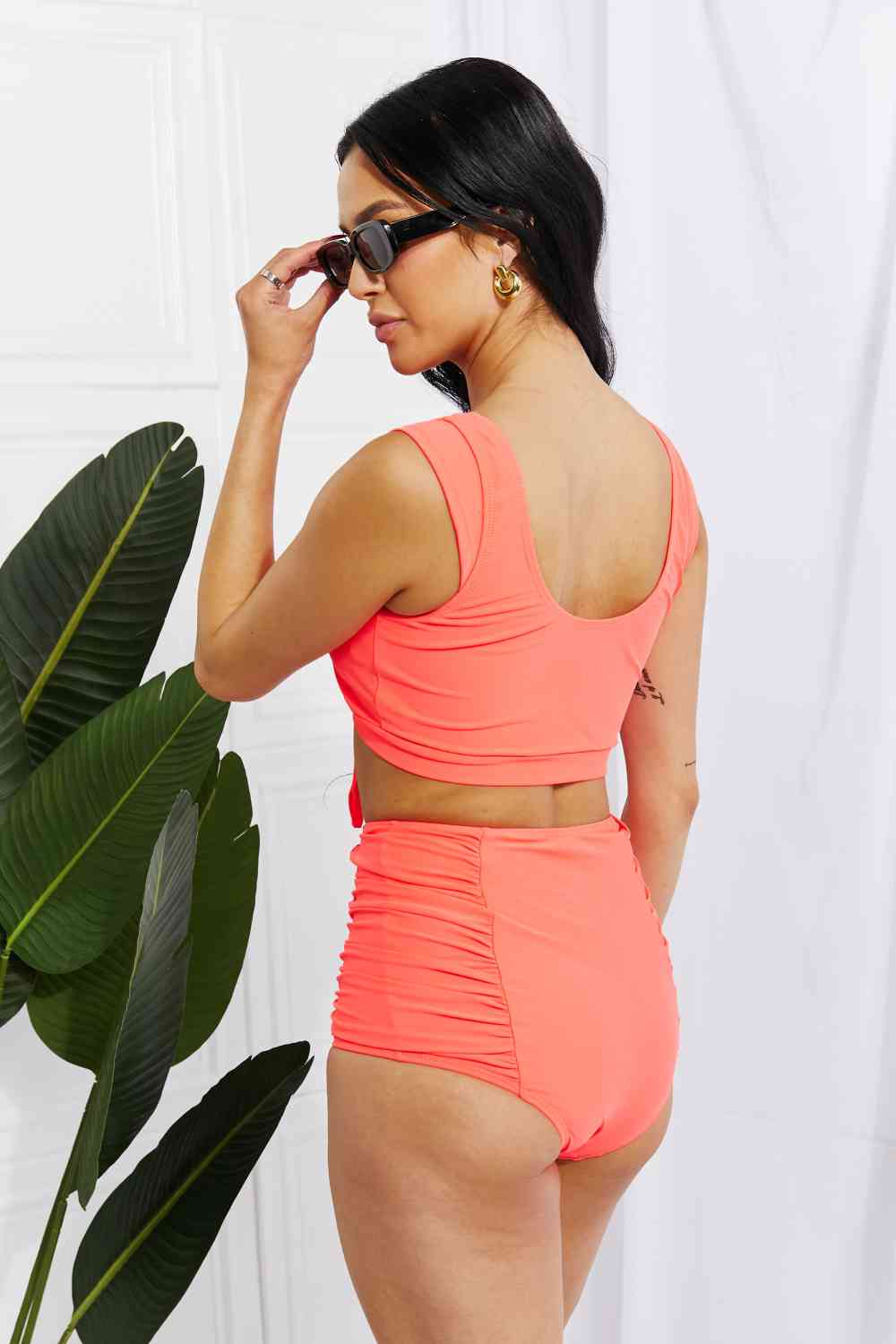 Marina West Swim - Ensemble haut de maillot court Sanibel et bas froncé - Corail