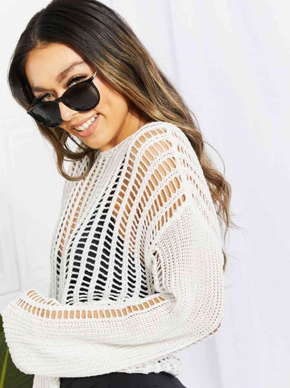 Long Sleeve Round Neck Openwork Cover-Up