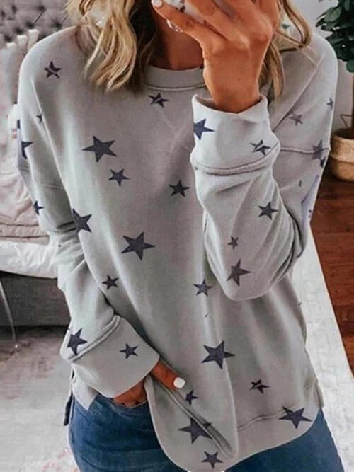 Star Round Neck Dropped Shoulder Sweatshirt