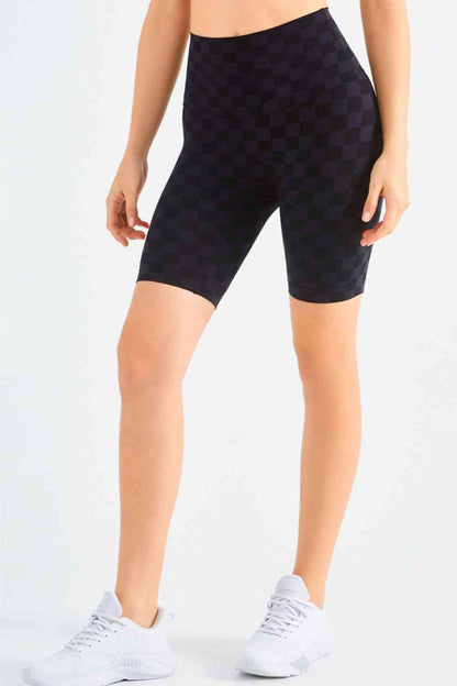 Checkered Wide Waistband Biker Shorts