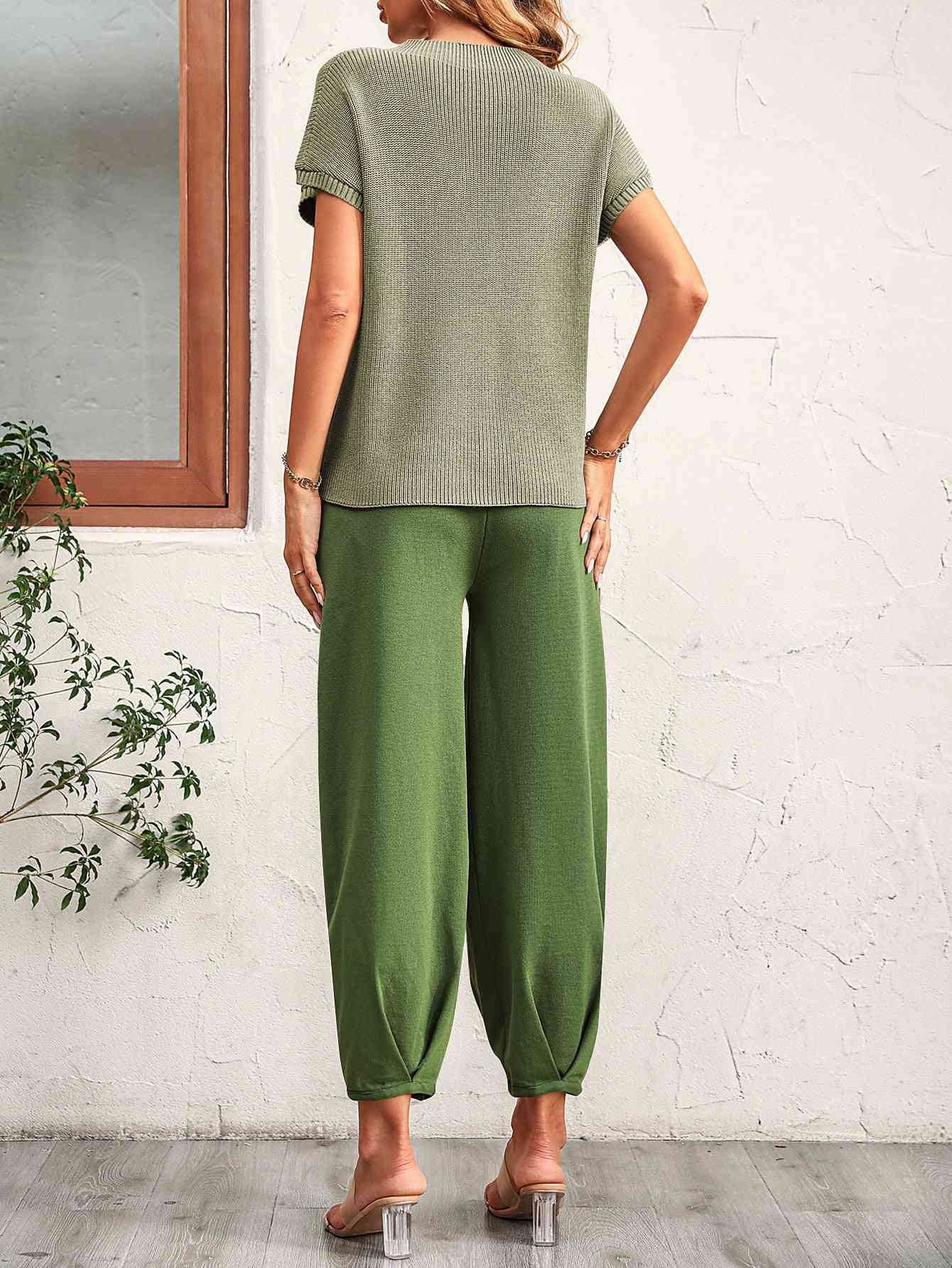 Ensemble t-shirt à manches raglan et pantalon long à col rond