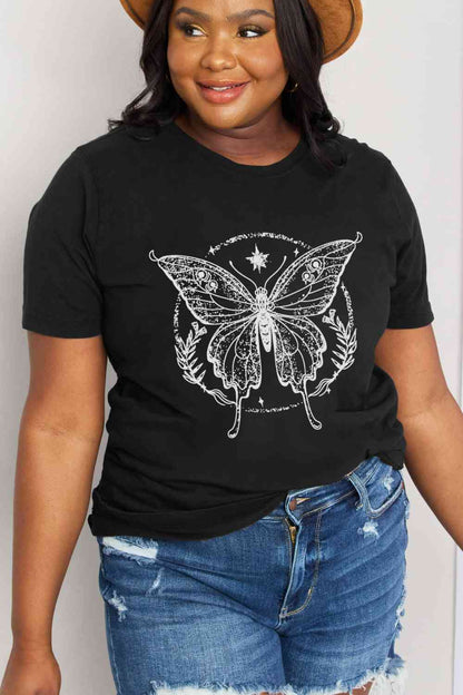 Simply Love Simply Love T-shirt en coton avec motif papillon pleine taille