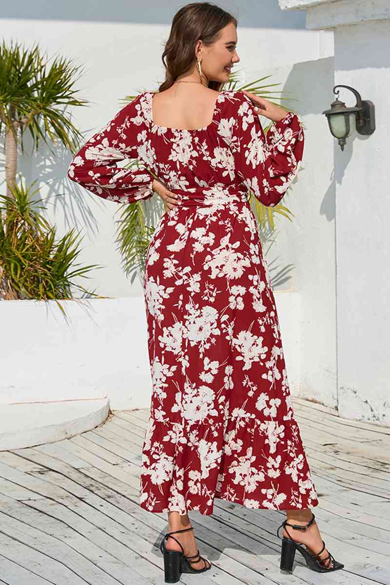 Floral Print V-Neck Long Sleeve Maxi Dress