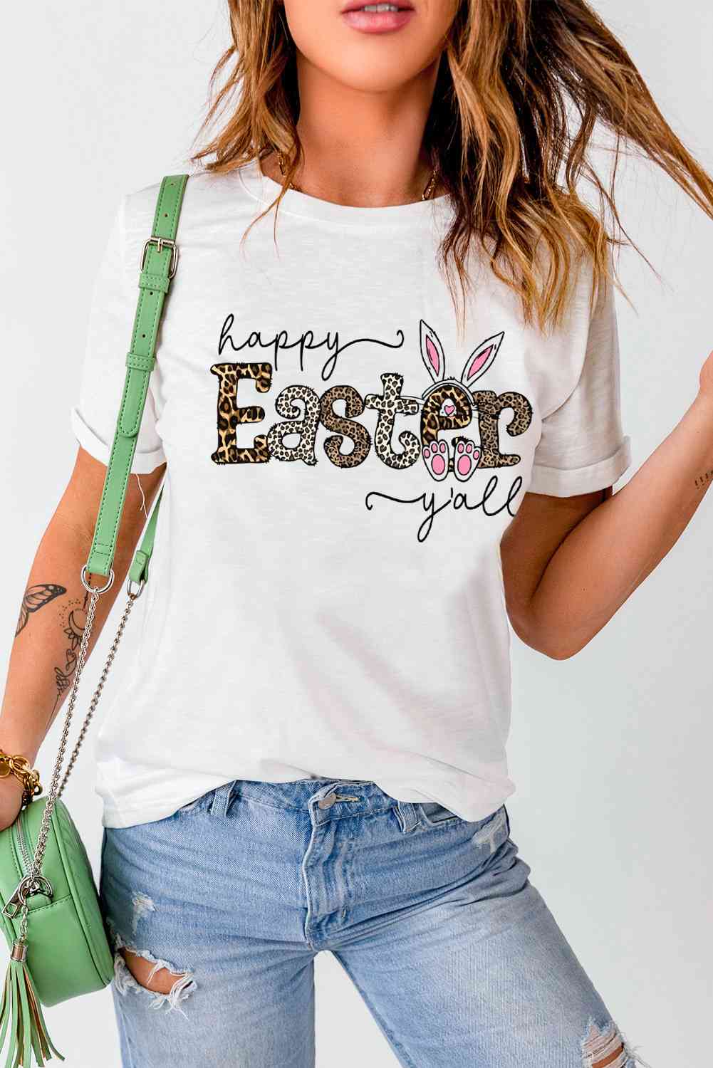 Camiseta con cuello redondo y gráfico HAPPY EASTER Y'ALL