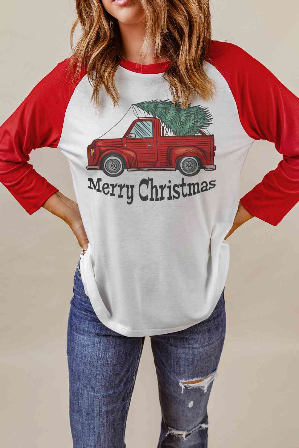 JOYEUX NOËL T-shirt graphique à manches raglan