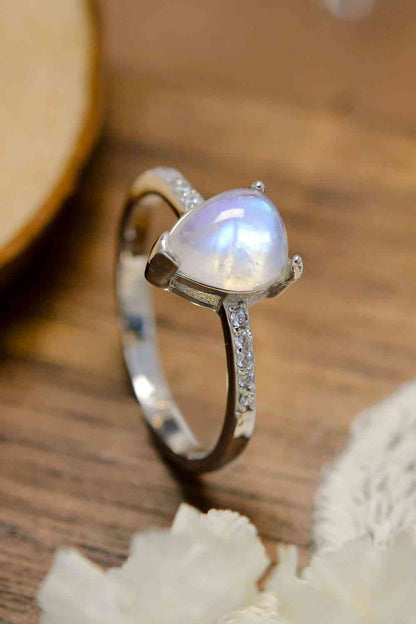 Bague en pierre de lune naturelle de haute qualité, anneau latéral en forme de larme