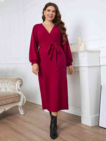 Robe Surplis à Col Noué à la Taille de Grande Taille