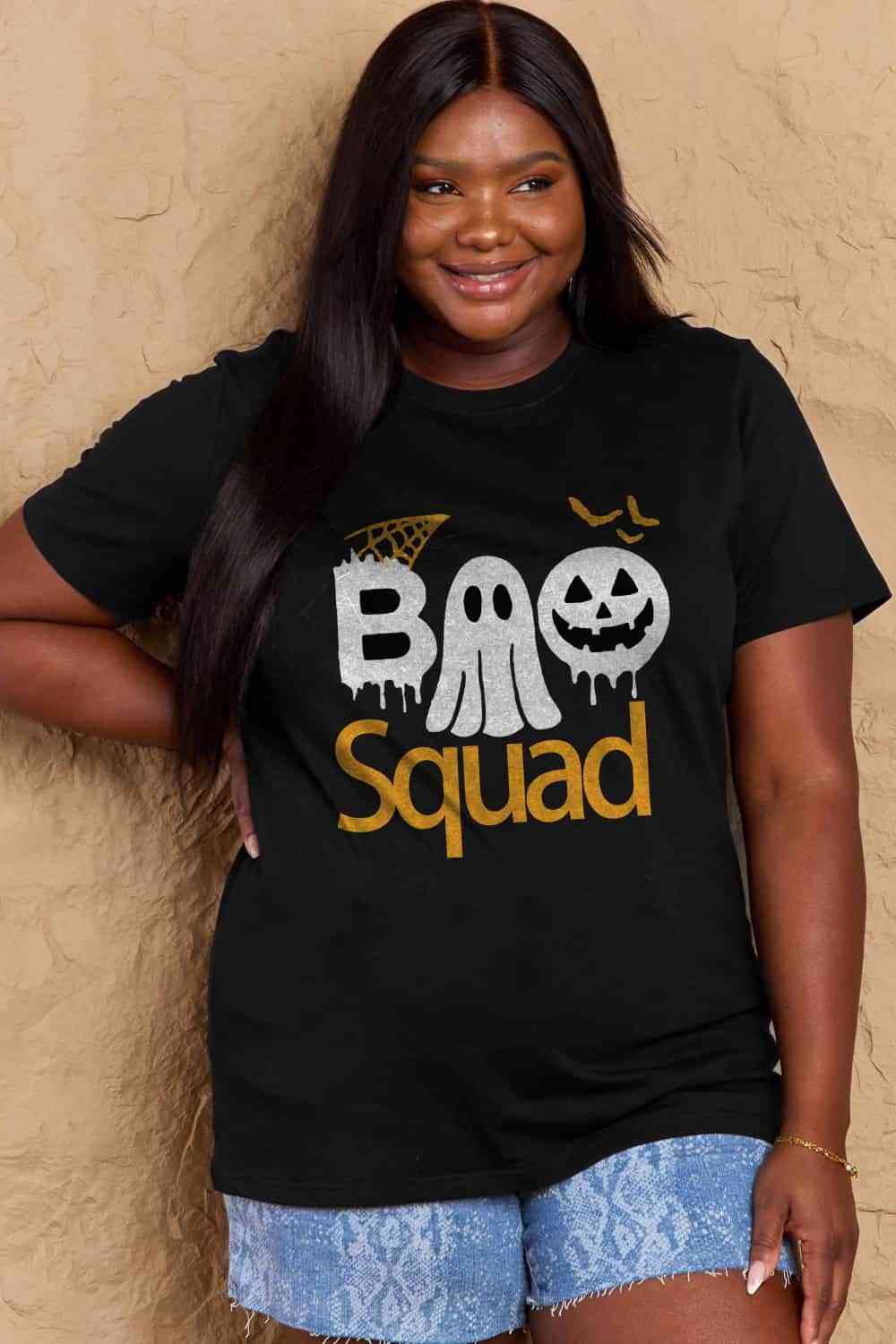 Camiseta de algodón con gráfico BOO SQUAD de talla grande de Simply Love