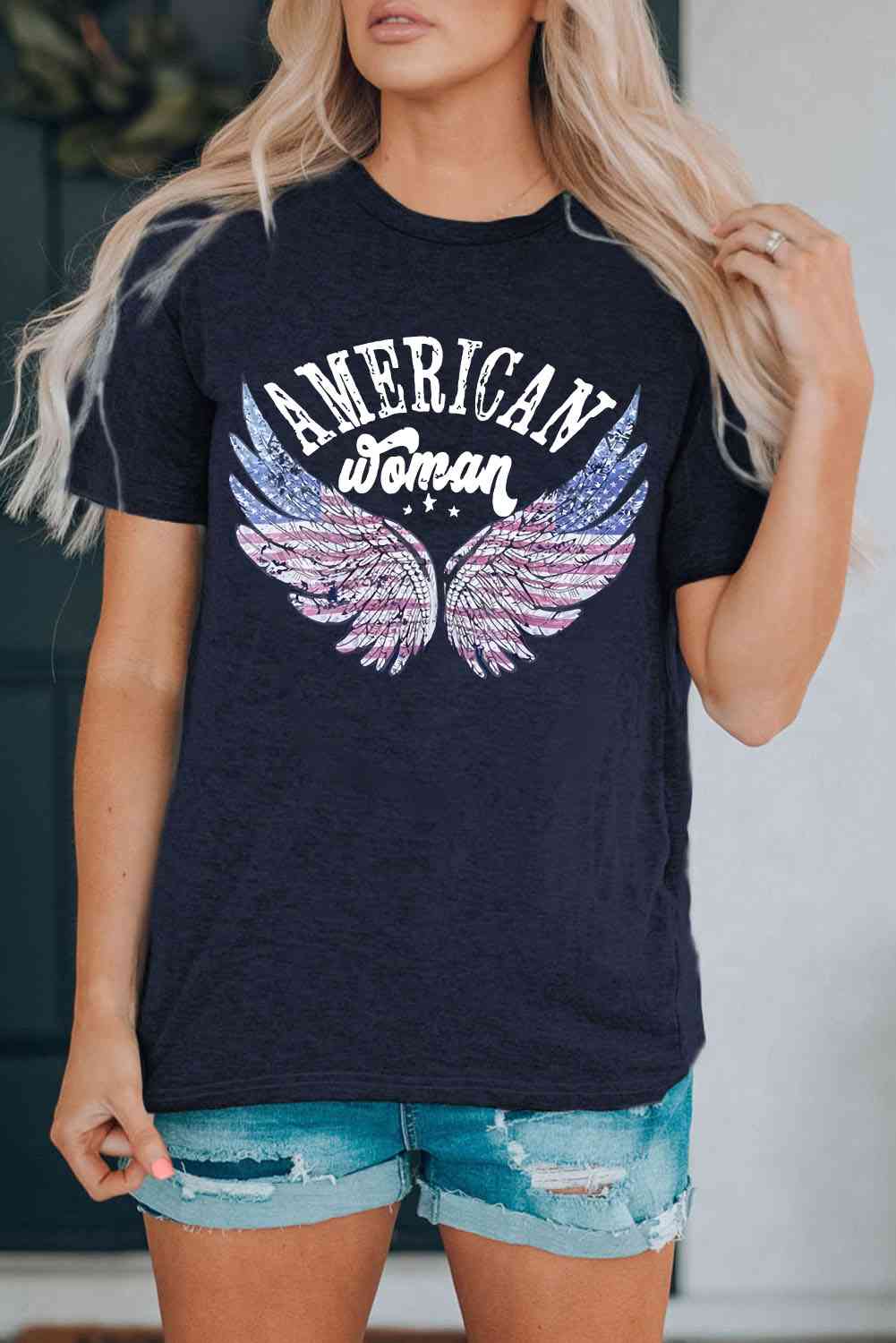 MUJER AMERICANA Camiseta gráfica con cuello redondo