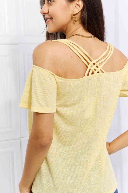 Culture Code On The Move Full Size Off The Shoulder Flare Sleeve Top in Sand Yellow