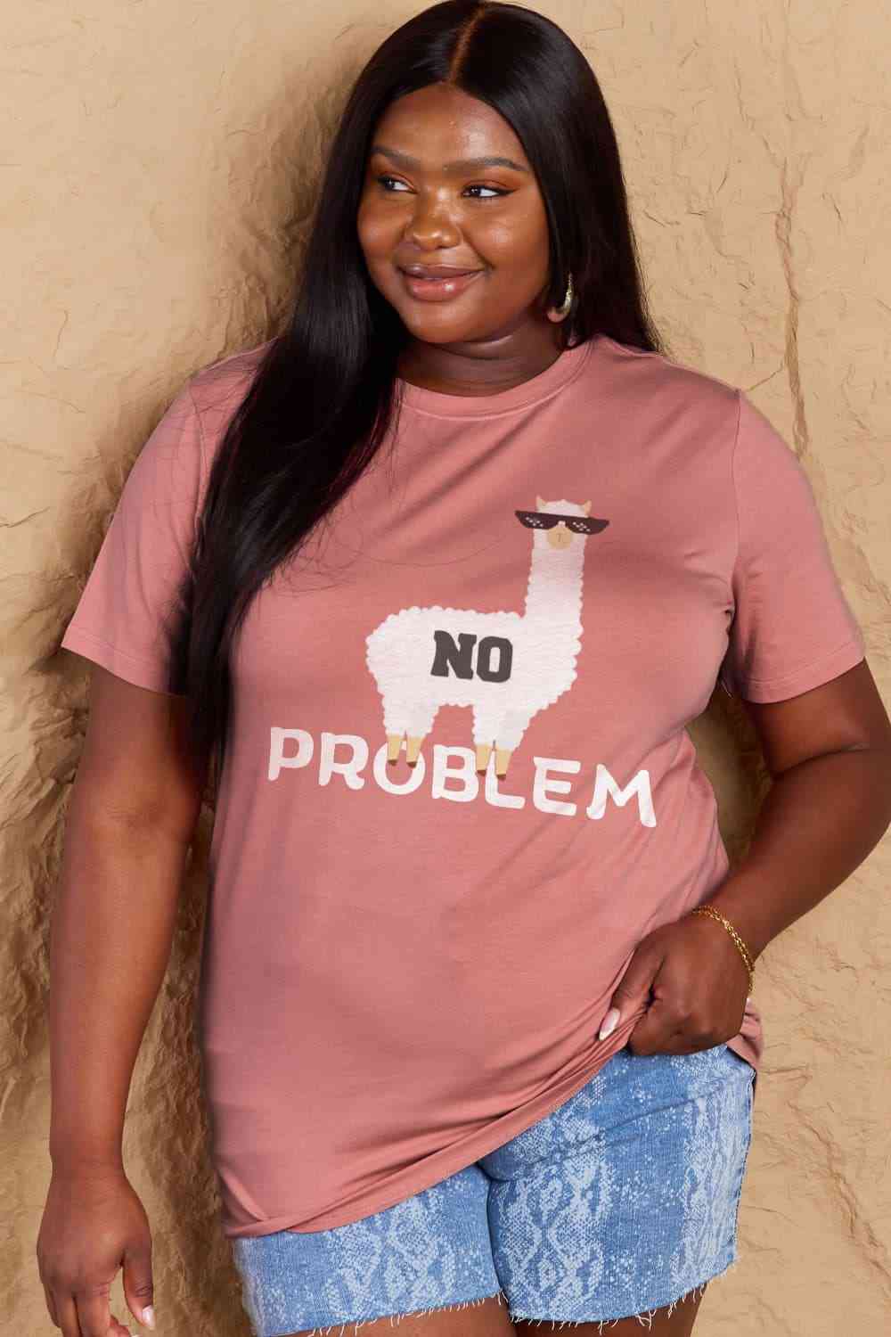 Simply Love T-shirt en coton graphique NO PROBLEM pleine taille