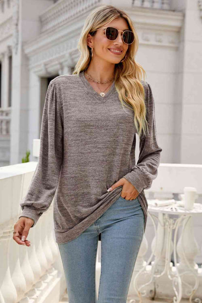 Long Puff Sleeve V-Neck Top