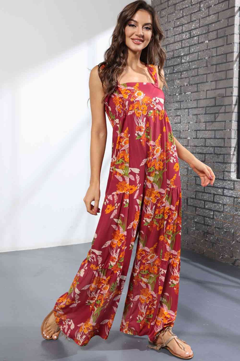 Floral Square Neck Wide Leg Jumpsuit