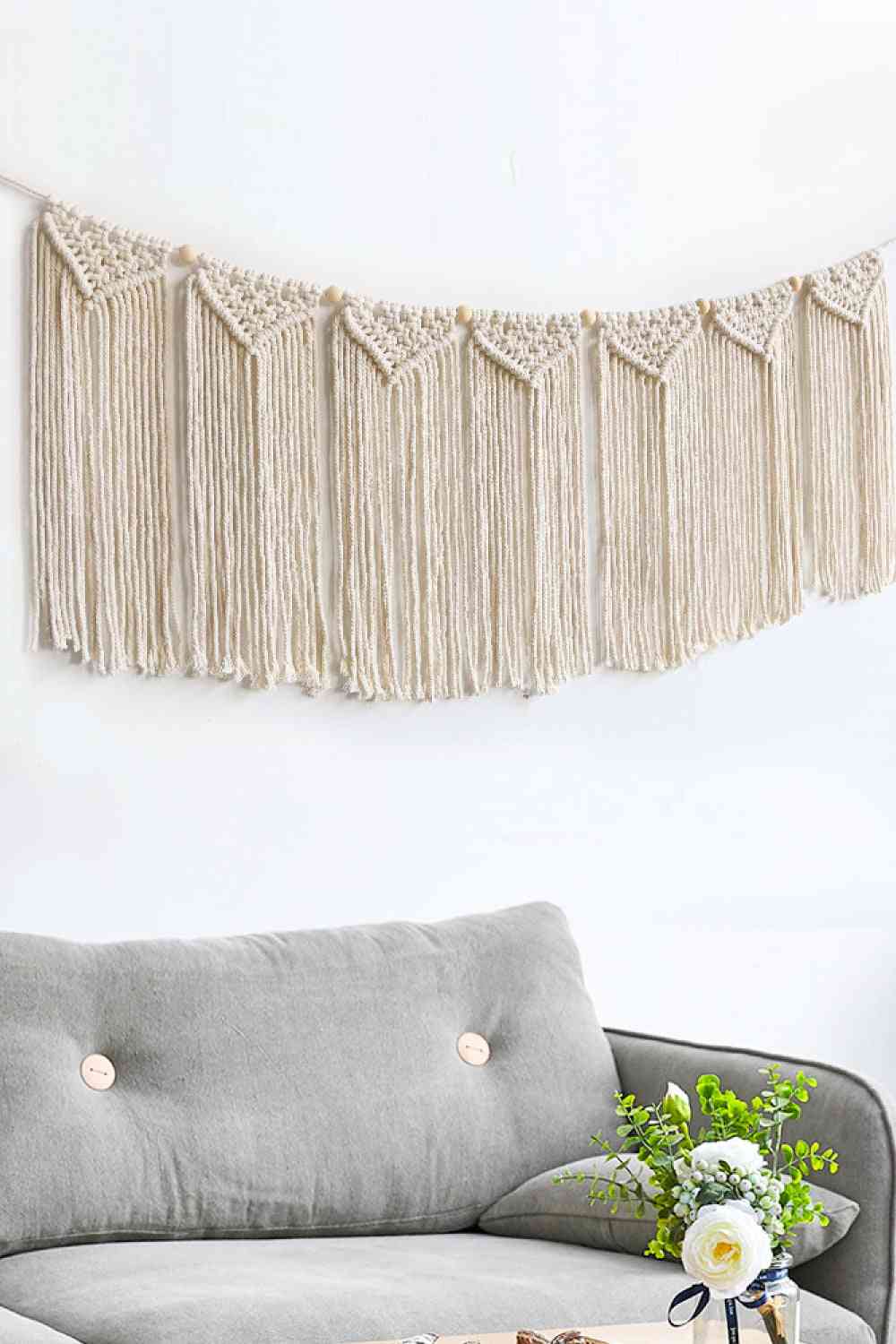 Colgante de pared de macramé con flecos totalmente hecho a mano