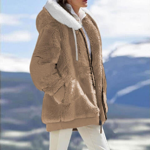 Manteau Teddy à capuche zippé