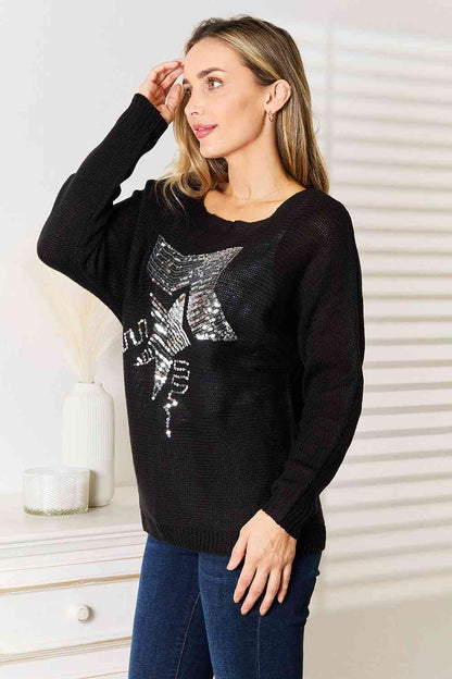 Top de punto con manga dolman y estampado de lentejuelas de Double Take