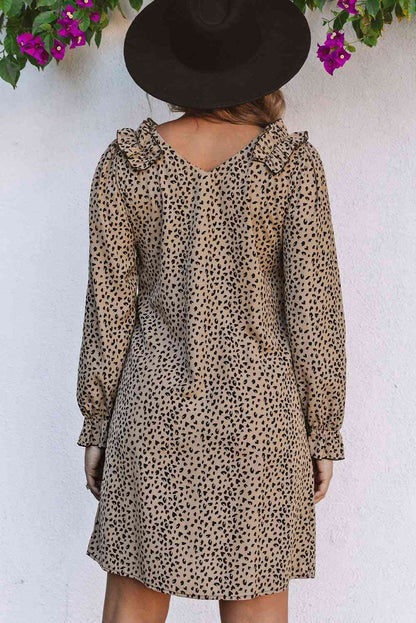 Vestido de manga larga con cuello en V de leopardo