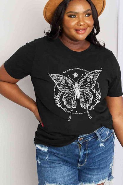 Simply Love Simply Love T-shirt en coton avec motif papillon pleine taille