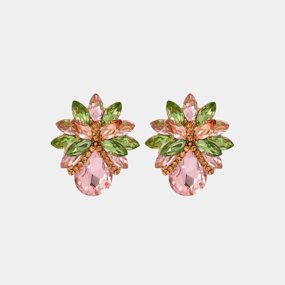 Flower Shape Glass Stone Stud Earrings